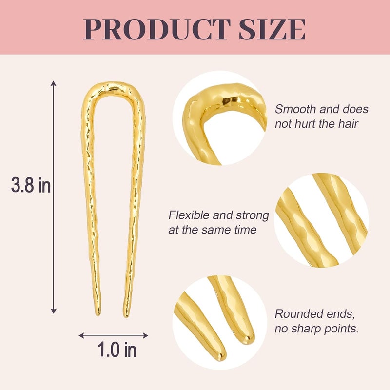 JIRIS 2PCS 3.8Inch French Hair Pins U-Shaped Pins for Women and Girls Fashion Metal Hair Pin French Twist Hair Pins for Buns, Updos,Stylish and Functional(set2-gold) - Image 2
